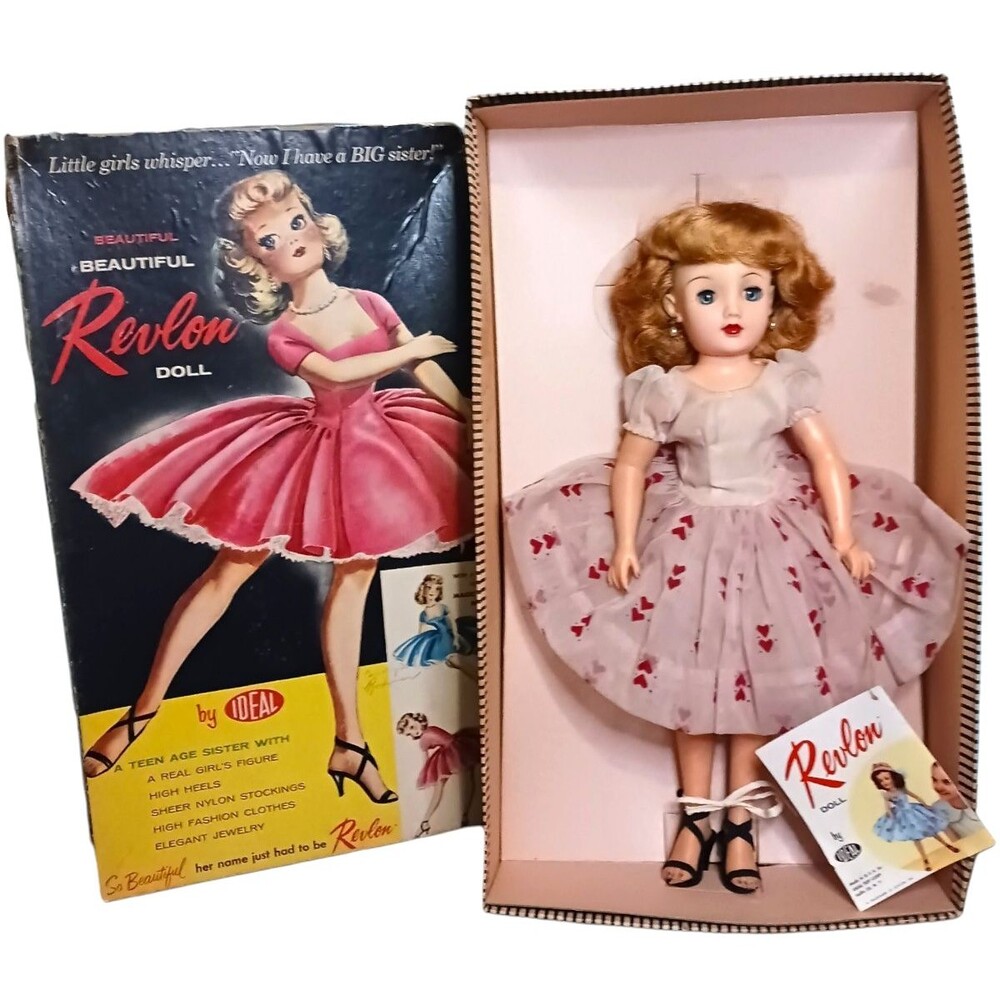 Vintage 1950's Ideal Miss Revlon Blonde 18" Doll Kissing Pink Original Box & Tag